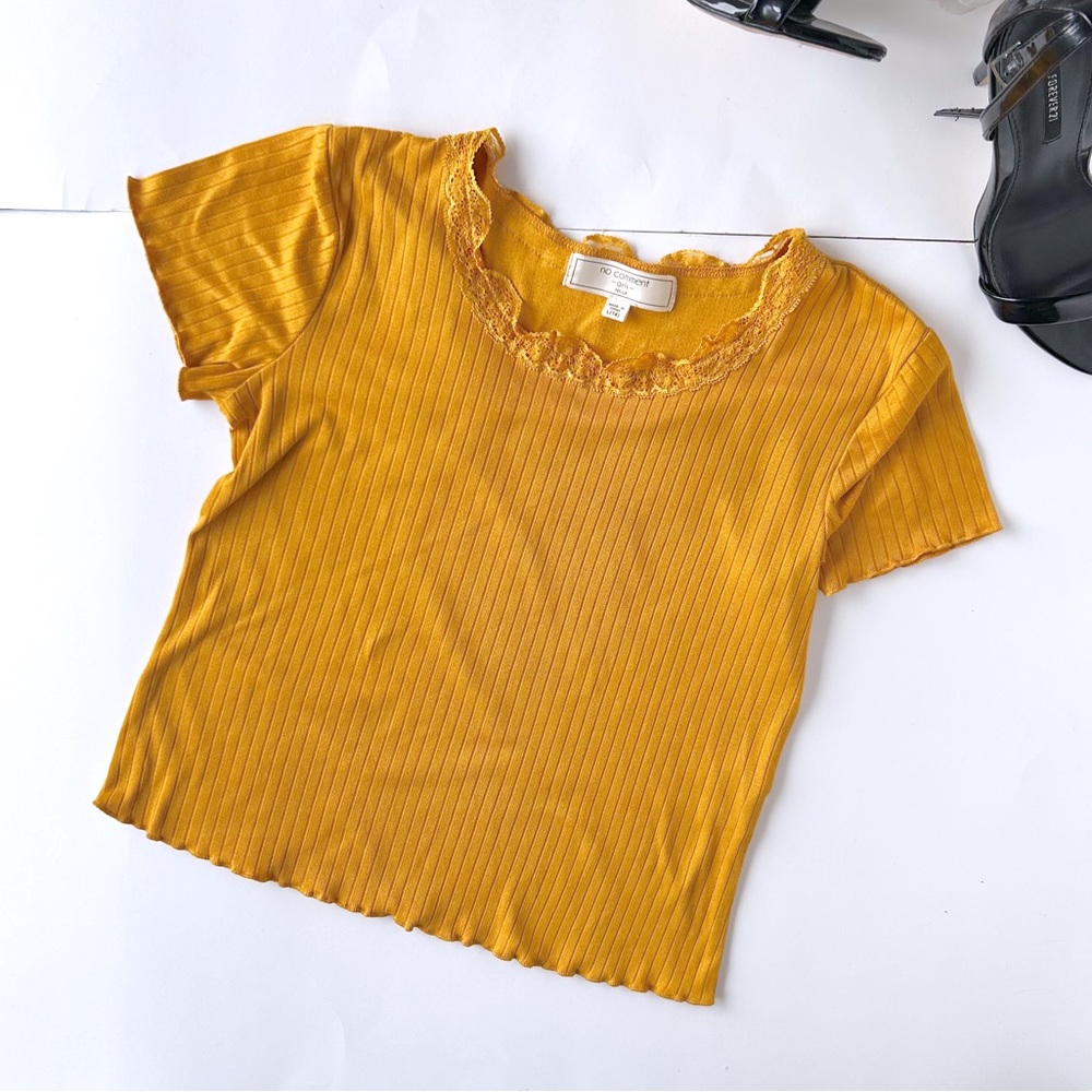 No Comment girls mustard color yellow crop top